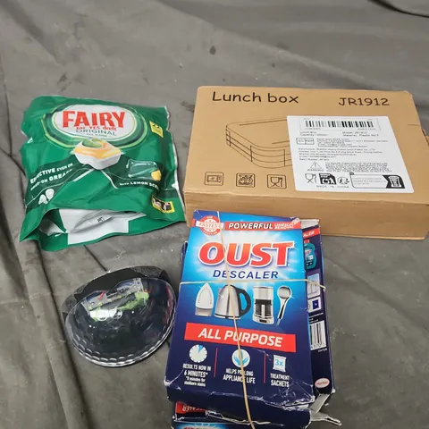 APPROXIMATELY 10 ASSORTED HOUSEHOLD ITEMS TO INCLUDE FAIRY TABLETS, DESCALER, LUNCH BOX ETC 