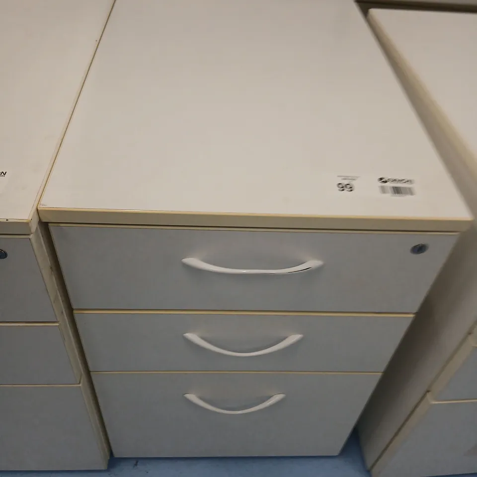 THREE PORTABLE THREE DRAWER OFFICE CHEST OF DRAWERS