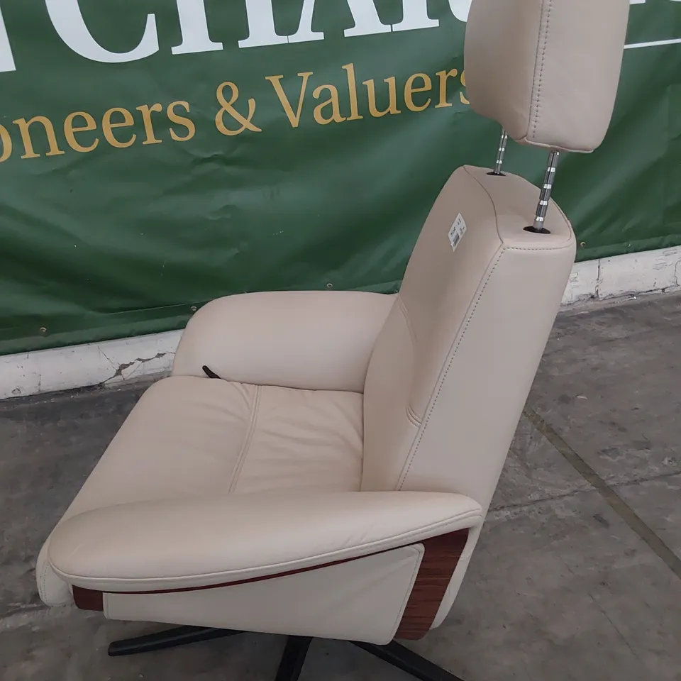 QUALITY BRITISH DESIGNER G PLAN VIDA MANUAL RECLINING CHAIR & FOOTSTOOL CAMBRIDGE STONE LEATHER 