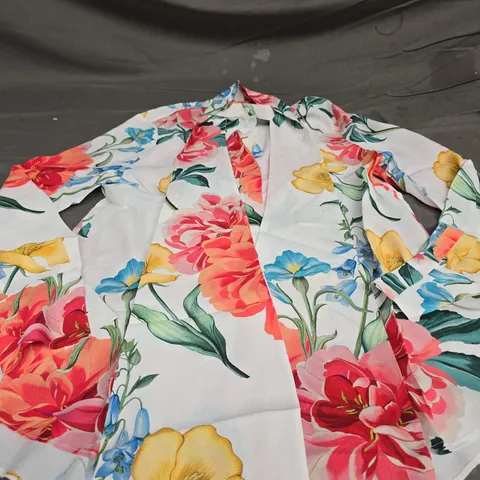 TED BAKER SCARF DETAIL PRINTED LONG SLEEVE BLOUSE - SIZE 3 