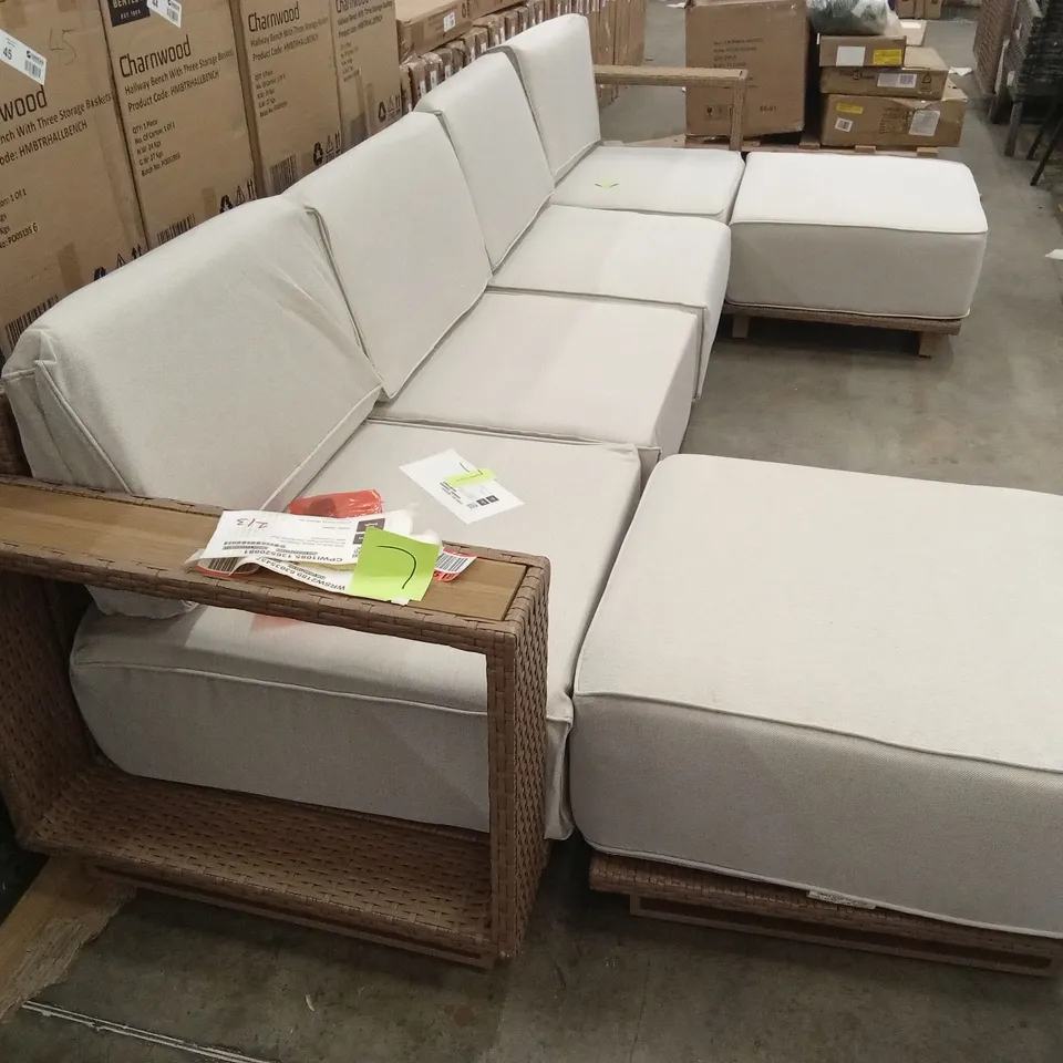 17 STORIES 280.924cm WIDE U-SHAPED WOOD PATIO SECTIONAL SET WITH CUSHIONS RRP £850