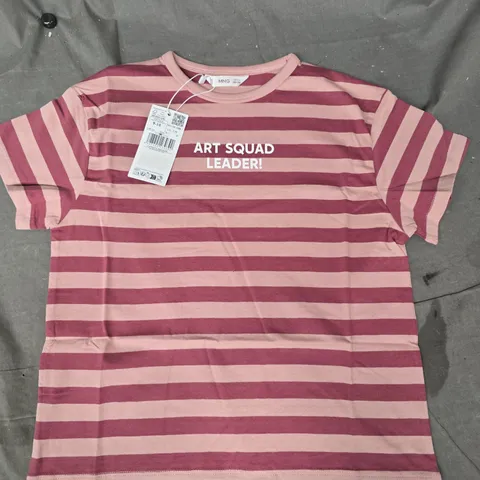MANGO KIDS ART SQUAD LEADER STRIPED SHORT SLEEVE TOP IN PINK SIZE 9-10