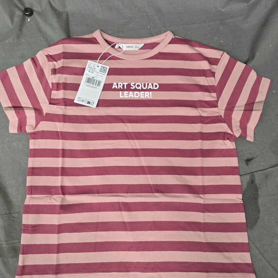 MANGO KIDS ART SQUAD LEADER STRIPED SHORT SLEEVE TOP IN PINK SIZE 9-10