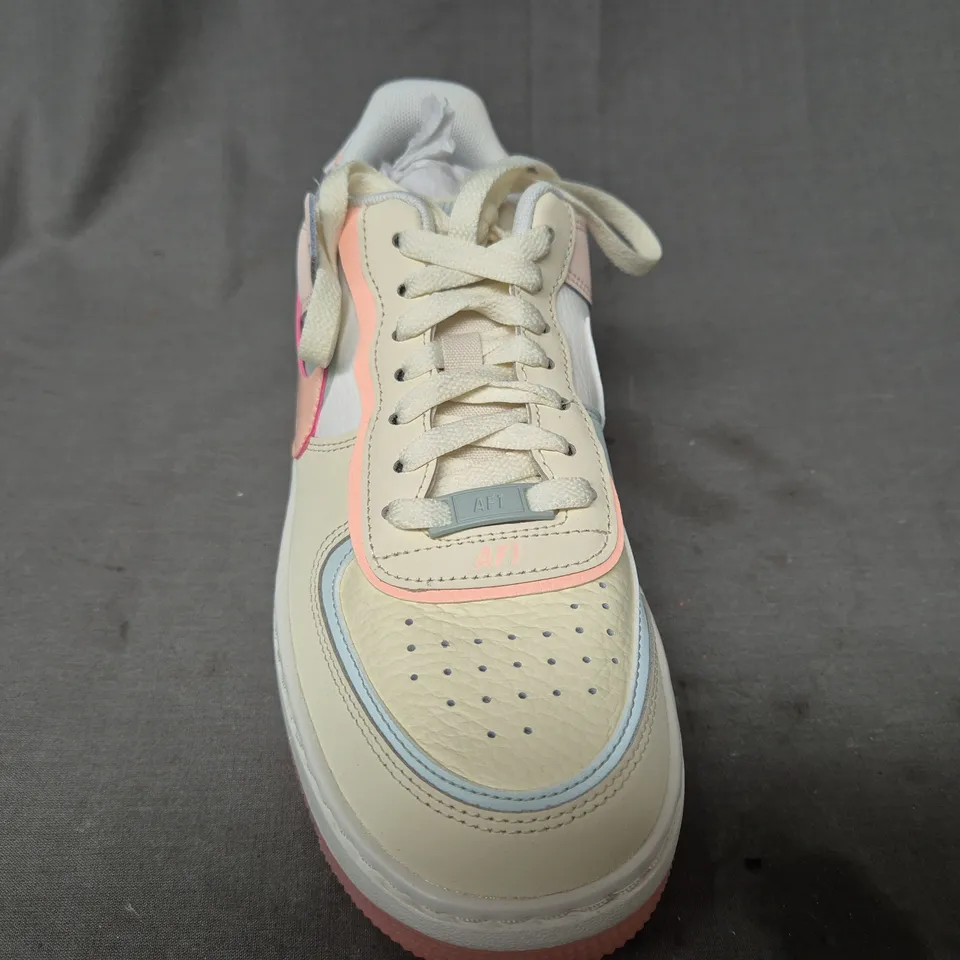 BOXED PAIR OF NIKE AIR FORCE 1 SHADOW SHOES IN COCONUT MILK/PASTEL PINK UK SIZE 5