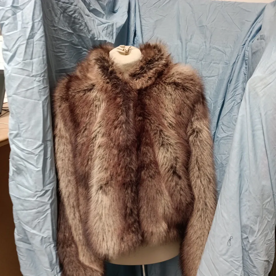 BERSHKA FUR-EFFECT COAT - BROWN, WOMEN'S SIZE M (EUR M USA M MEX 28) MADE IN CHINA