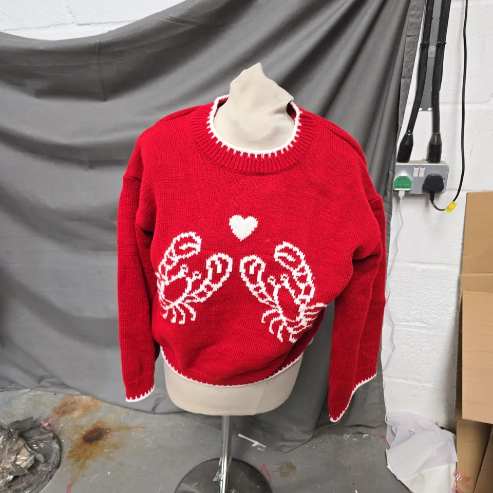 ASOS DESIGN RED KNIT JUMPER WITH LOBSTER MOTIF – UK 12-14 (US 8-10)