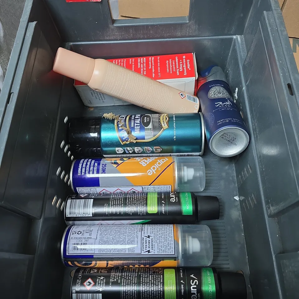 APPROXIMATELY 10 ASSORTED AEROSOLS INCLUDING RAPIDE COPPER GREASE , SURE DEODORANT AND GT85 MULTI PURPOSE SPRAY 