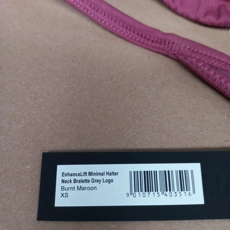 ENHANCELIFT MINIMAL HALTER NECK BRALETTE – GREY LOGO, BURNT MAROON, UK 6 (XS)