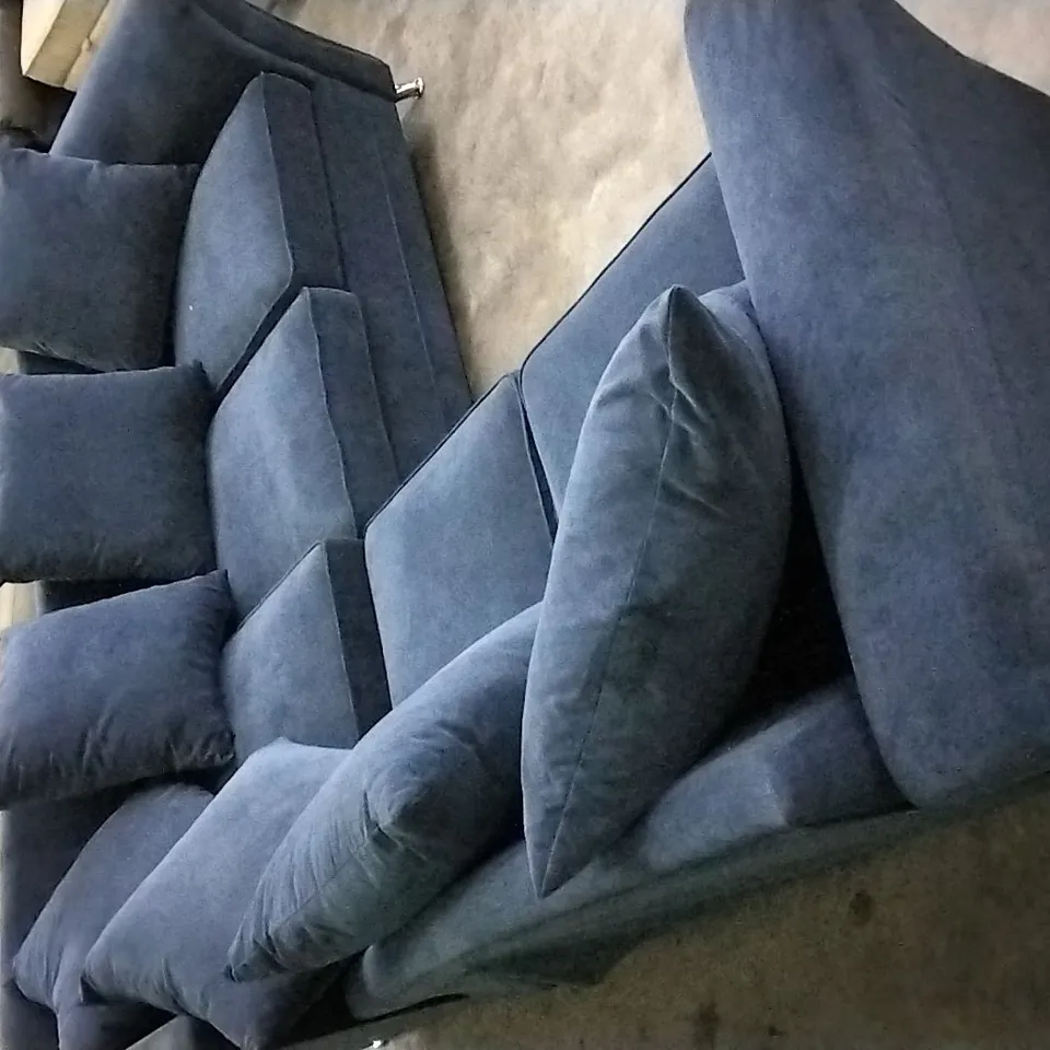 QUALITY DESIGNER NAVY BLUE FABRIC L SHAPED CORNER SOFA GROUP 