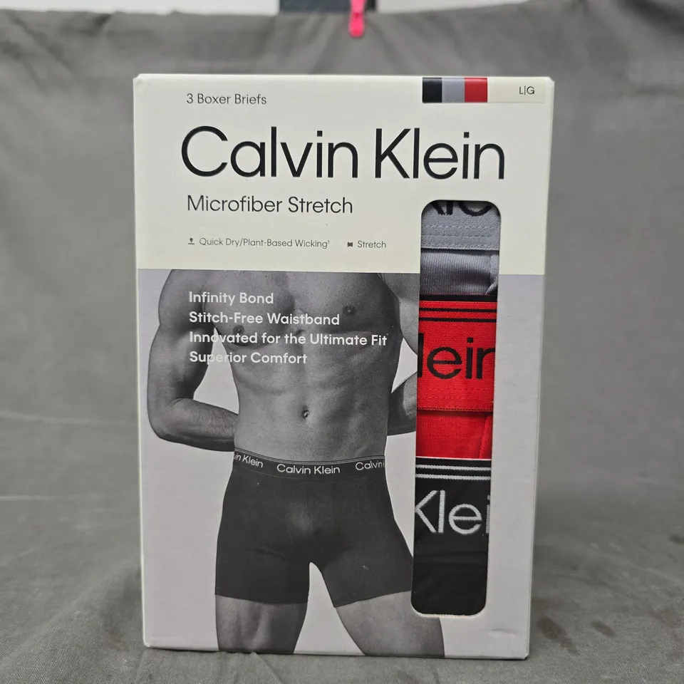 CALVIN KLEIN MICROFIBER STRETCH BOXER BRIEFS – 3-PACK (BOXED) - LARGE