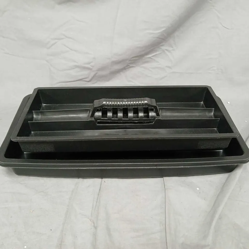 BLACK PLASTIC TWO-TIER STORAGE TRAY SET WITH INNER INSERT