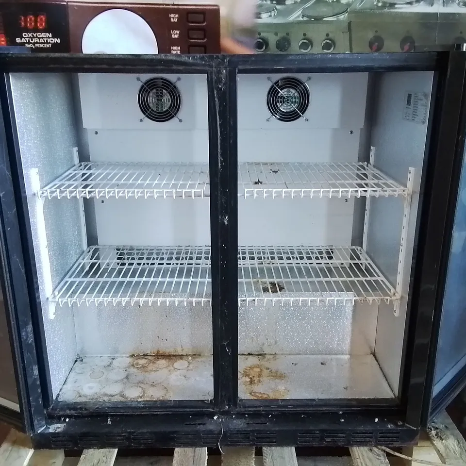 HALCYON HB900B TWIN GLASS DOOR DISPLAYS COMMERCIAL DRINK FRIDGE 