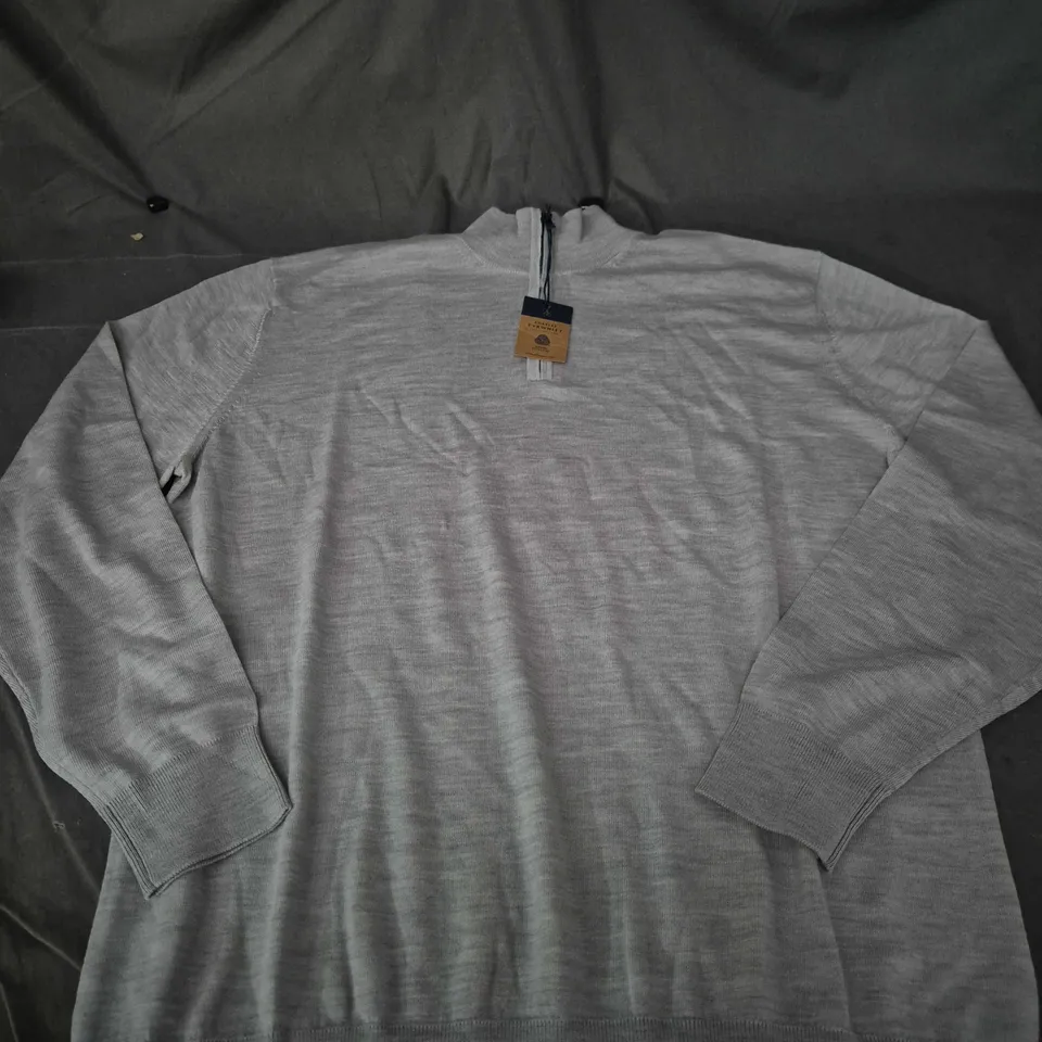 CHARLES TYRWHITT MERINO ZIP-NECK JUMPER – SILVER GREY, MERINO EXTRA FINE