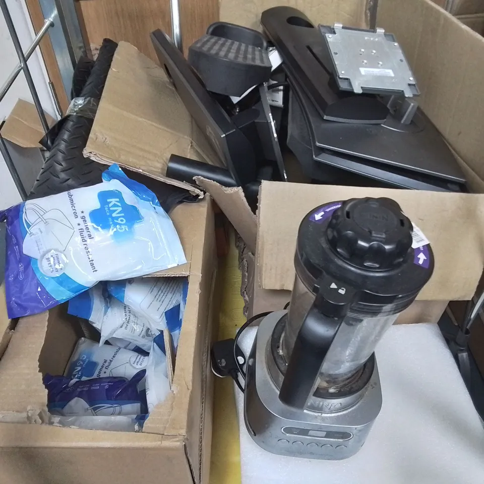 LOT OF ASSORTED HOUSEHOLD ITEMS TO INCLUDE ZINC ELECTRIC SCOOTER, VAX STEAM CLEANER, SBB HAIR STRAIGHTENERS AND KNEE PROTECTORS