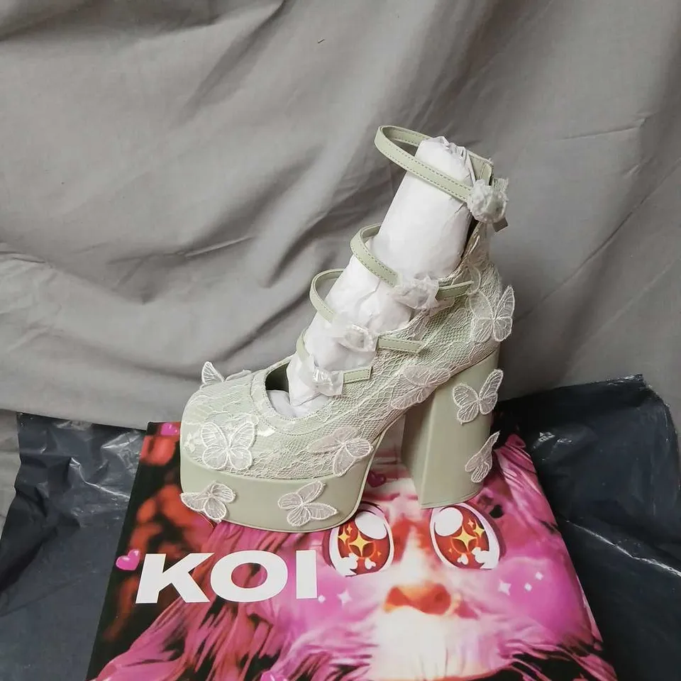 KOI WILD LOTUS BUTTERFLY LACE PLATFORM HEELS, GREEN, UK 5