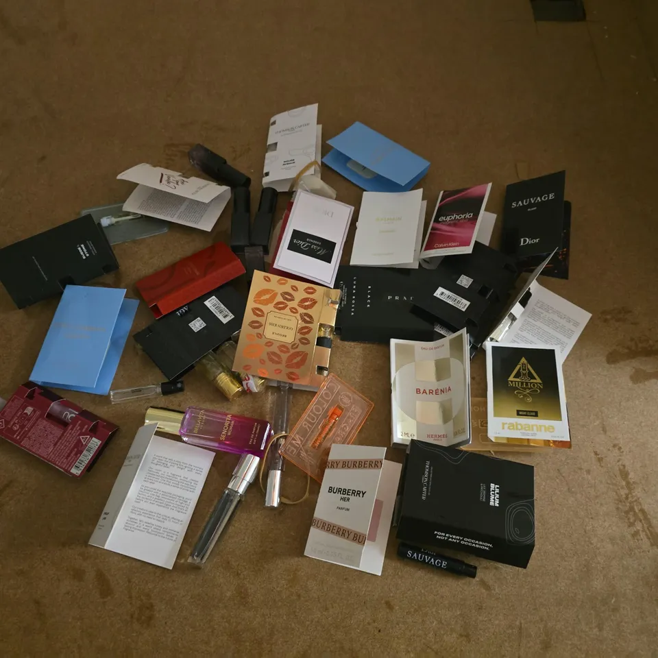 LOT OF APPROXIMATELY 30 ASSORTED FRAGRANCE TESTERS TO INCLUDE PRADA, RABANNE AND DIOR SAUVAGE