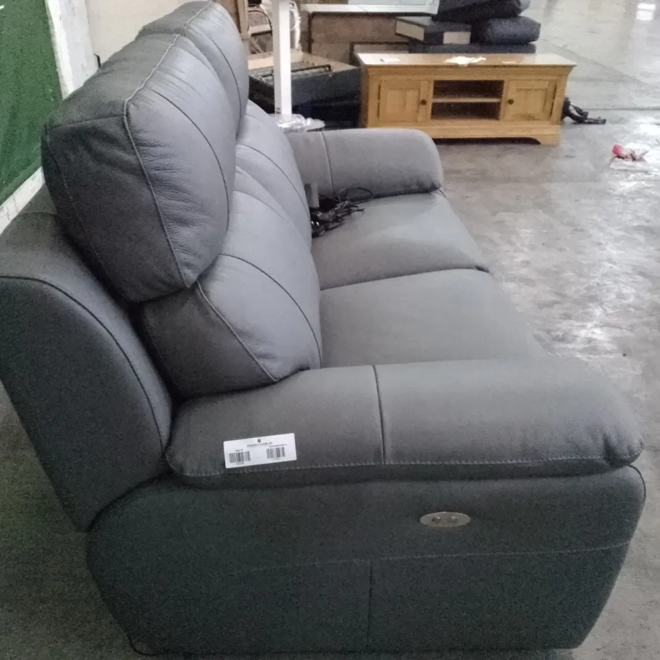QUALITY ITALIAN DESIGNER PATRIZIO 2 SEATER ELETRIC RECLINER SOFA - GREY ANTHRACITE LEATHER