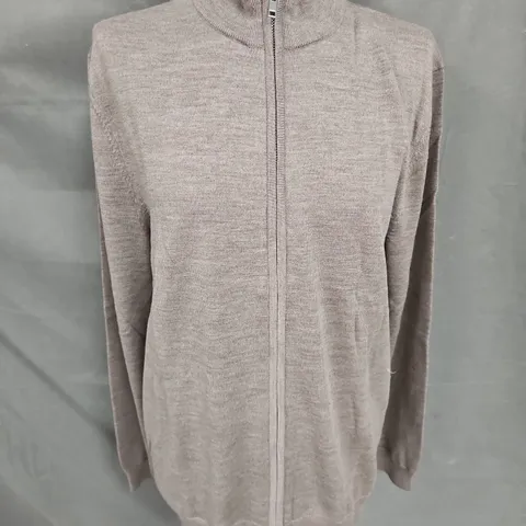 HAWES & CURTIS KNIT ZIP THROUGH IN NEUTRAL SIZE L