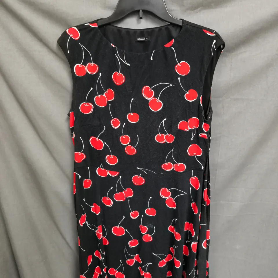 ROMAN LADIES BLACK CHERRY PRINT DRESS SIZE 18