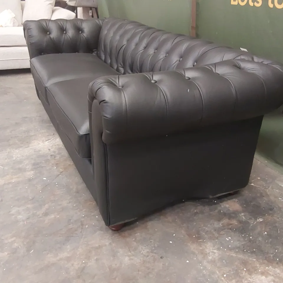 QUALITY DESIGNER BAKERFIELD 3 SEATER LEATHER/FAUX LEATHER COMBO SOFA - BLACK