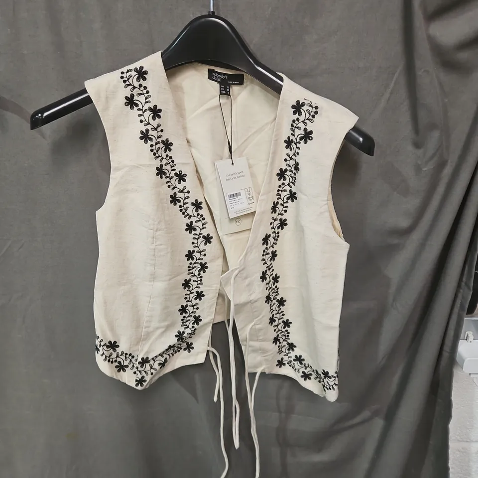 NOBODY'S CHILD EMBROIDERED SLEEVELESS VEST – CREAM, UK 10 (EU 38) WOMEN'S TOP