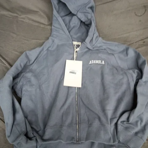 ADANOLA VARSITY LOOSE FIT FULL ZIP HOODIE β SLATE BLUE, SIZE M