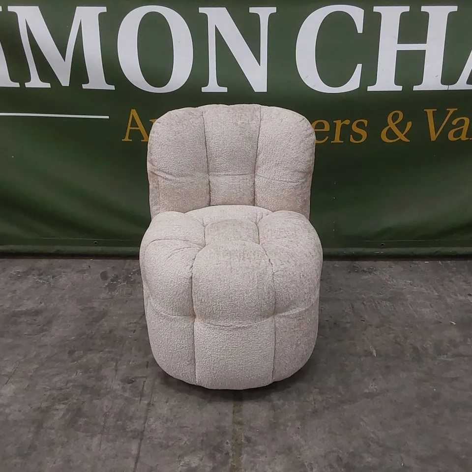 QUALITY DESIGNER BUMPER CIRCA GLAM FABRIC DINING CHAIR ON WHEELS - SAND