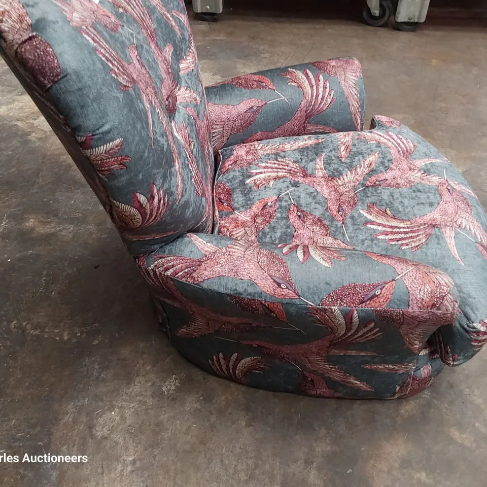 QUALITY BRITISH DESIGNER LOUNGE Co. NOAH OCCASIONAL CHAIR BIRD OF PARADISE FABRIC