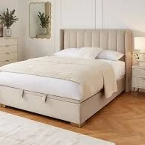 BOXED DAKOTA VELVET LIFT UP DOUBLE BED - NATURAL (5 BOXES)