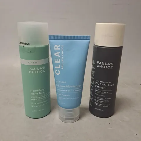 PAULA'S CHOICE X3 ASSORTED SKINCARE PRODUCTS TO INCLUDE - NOURISHING MILKY TONER - OIL-FREE MOISTURISER - 2% BHA LIQUID EXFOLIANT - ETC