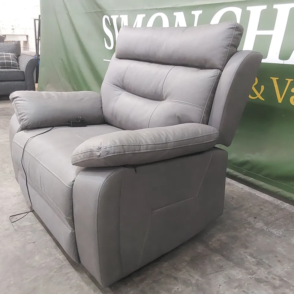 QUALITY DESIGNER ROMAN PISA GREY FABRIC UPHOLSTERED ELECTRIC RECLINER