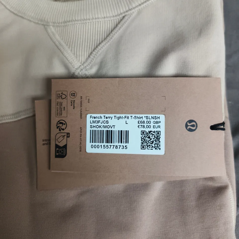 LULULEMON X SAUL NASH - FRENCH TERRY TIGHT-FIT T-SHIRT – BEIGE/PINK (SIZE L) 
