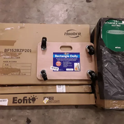PALLET OF ASSORTED PRODUCTS INCLUDING LED CEILINGING LIGHT, CURTAIN ROD SET, SIDE TABLE, RECTANGLE DOLLY, AIR PURIFIER & HUMIDIFIER