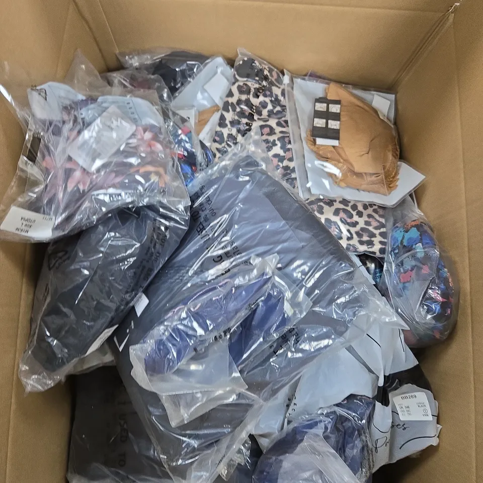 LARGE BOX OF APPROX 20 ASSORTED CLOTHING ITEMS IN VARIOUS STYLES, SIZES AND COLORS - COLLECTION ONLY