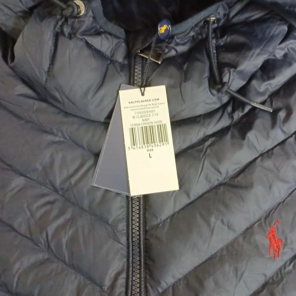 POLO RALPH LAUREN PERFORMANCE NAVY PADDED JACKET WITH HOOD - LARGE