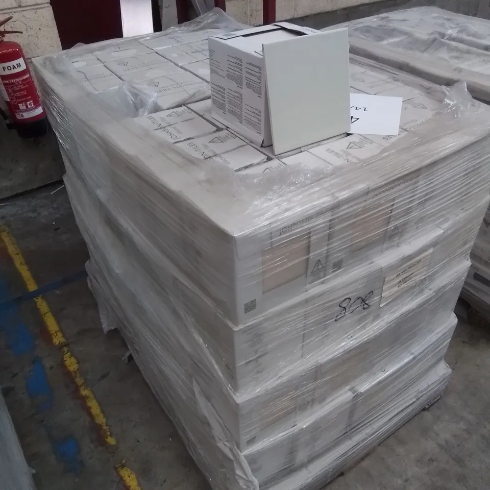 PALLET TO CONTAIN APPROX. 96 X PACKS OF JOHNSON'S BRAND NEW PRISMATICS GLAZED WALL TILES IN OYSTER - 25 TILES PER PACK // TILE SIZE: 197 X 197 X 6.5mm