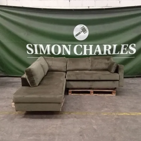 BOE 4 SEATER CORNER SOFA BED - OLIVE VELVET