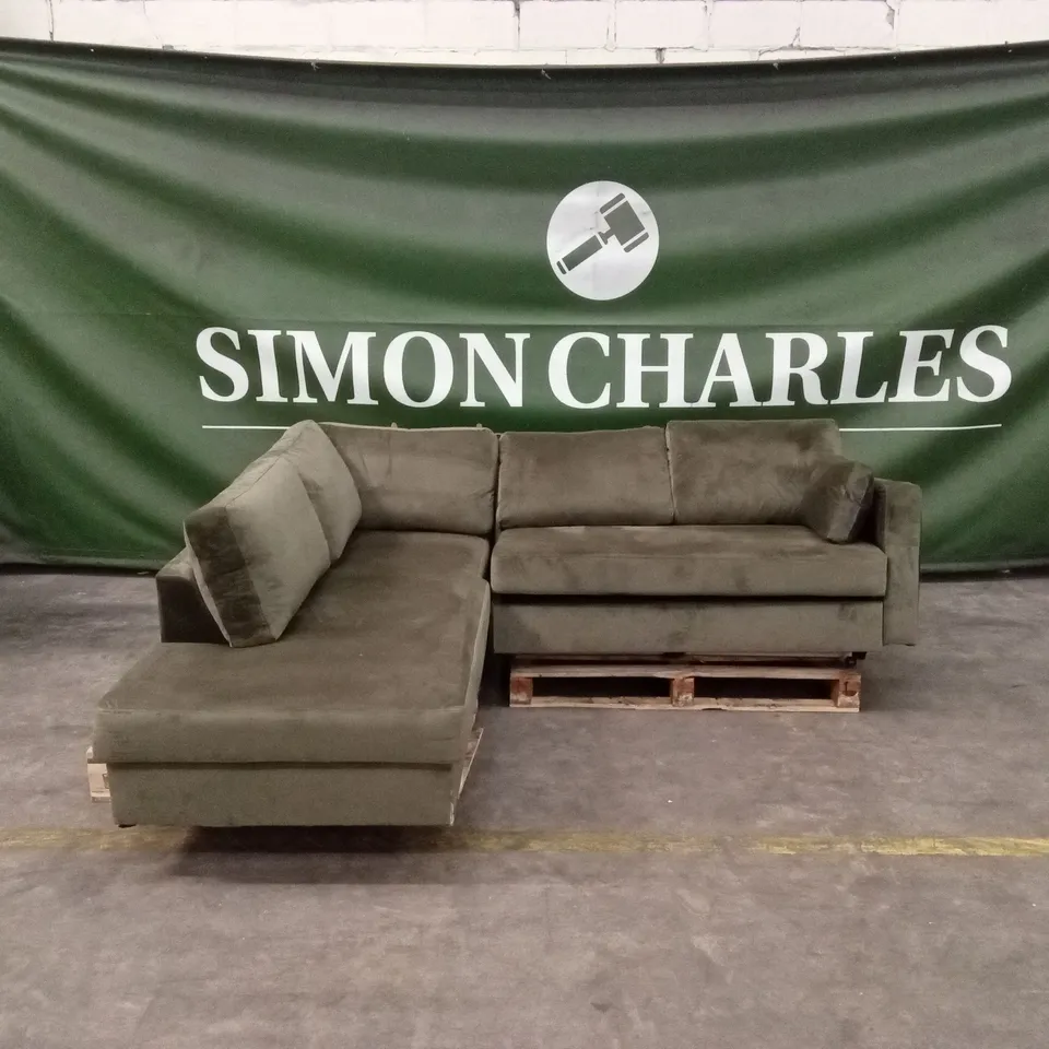 BOE 4 SEATER CORNER SOFA BED - OLIVE VELVET