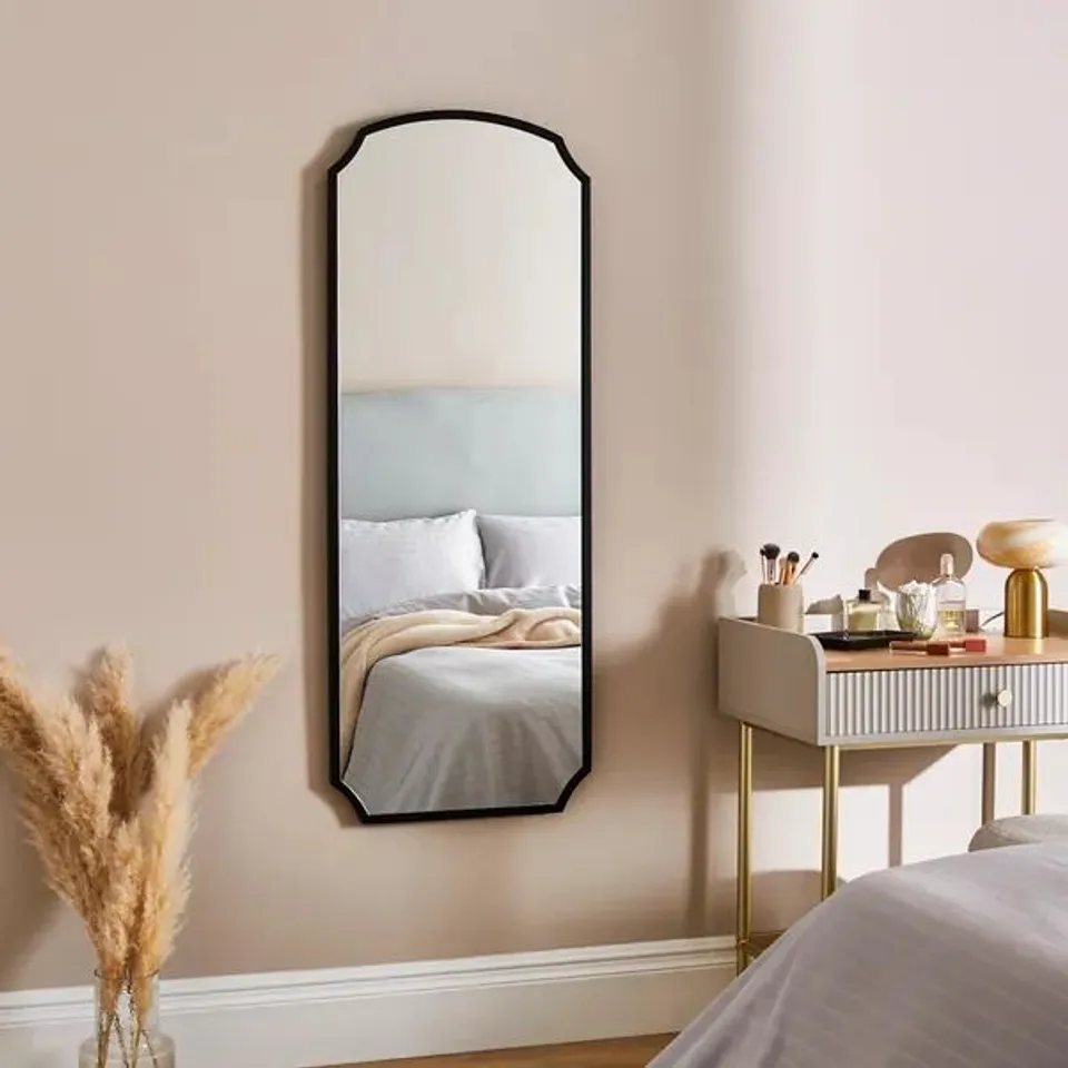 BOXED REGENCY CURVED FULL LENGTH WALL MIRROR 130×50CM - BLACK