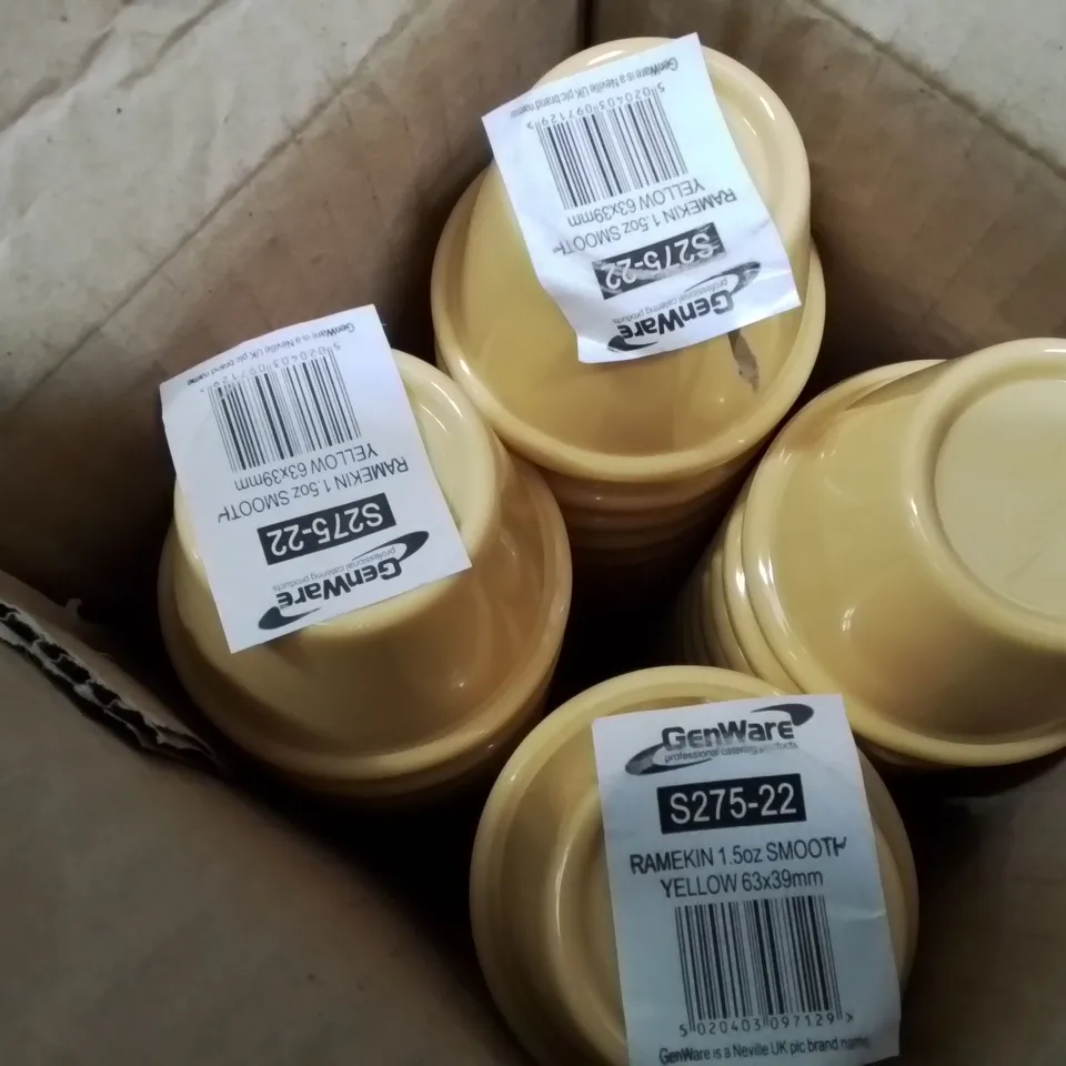 BOX CONTAINING APPROXIMATELY 48 YELLOW RAMEKINS 