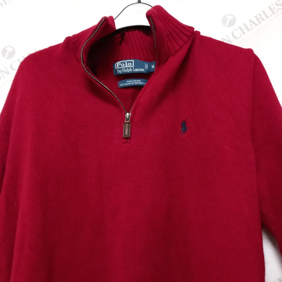 POLO RALPH LAUREN EMPROIDED QUARTER ZIP JUMPER IN RED