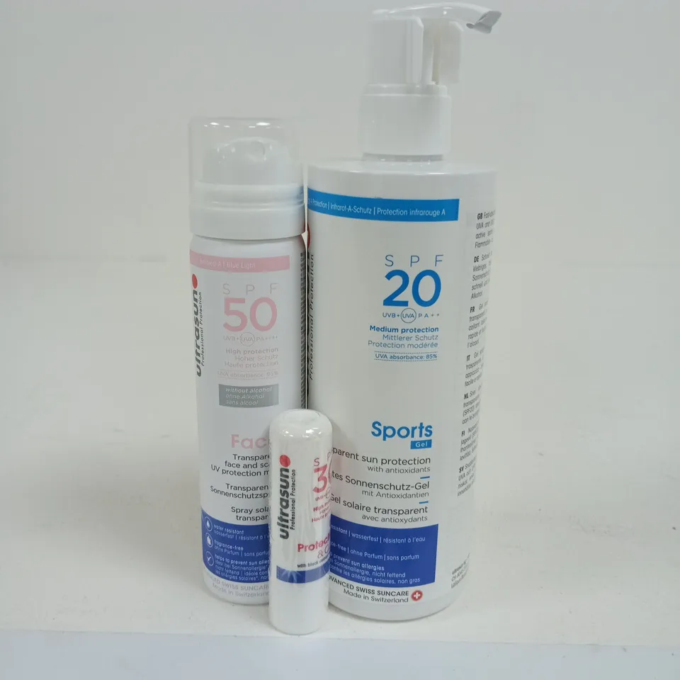 ULTRASUN UVA TRIO TO INCLUDE SPORTS GEL, LIP PROTECTION, PROTECTION MIST