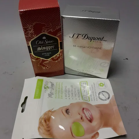 APPROXIMATELY 15 ASSORTED COSMETICS ITEMS TO INCLUDE ST DUPONT 58 AVENUE MONTAIGNE EAU DE TOILETTE, OLD SPICE SLUGGER, ME-TIME EYE SLICES, ETC