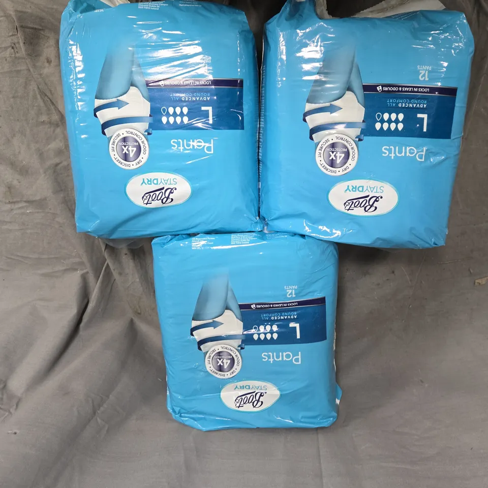 BOOTS STAYDRY PANTS DISPOSABLE INCONTINENCE PANTS – SIZE L, 3 X PACKS