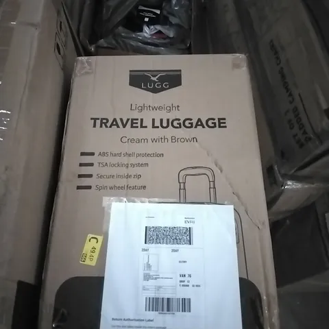 BOXED LUGG LIGHTWEIGHT TRAVEL LUGGAGE CASE - CREAM & BROWN 