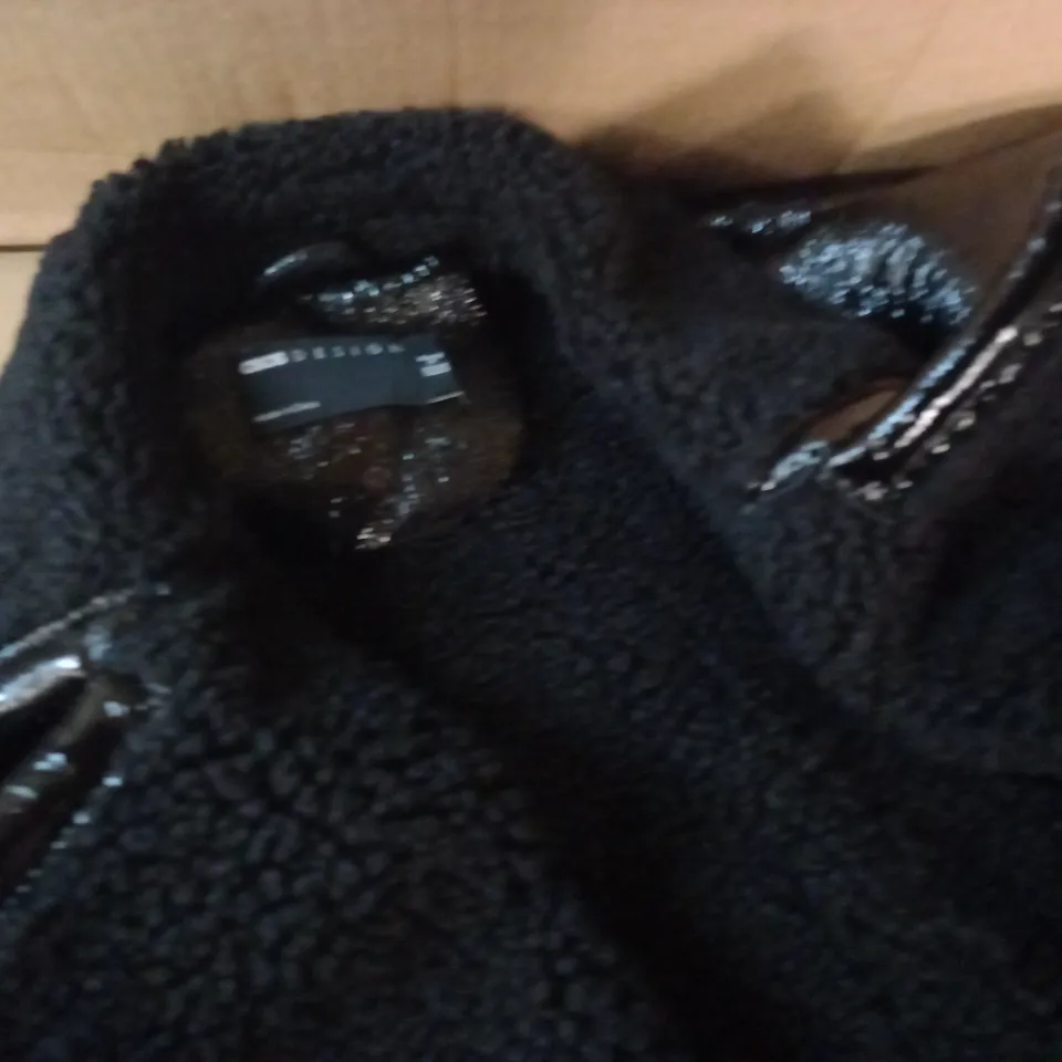 ASOS DESIGN GLOSS BLACK BELTED COAT - UK 8