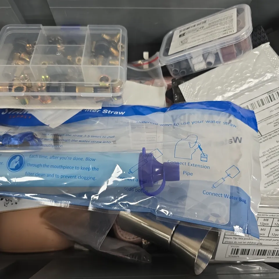 APPROXIMATELY 15 ASSORTED HOUSEHOLD ITEMS TO INCLUDE WATER FILTER STRAW, POLLINATOR NECTAR MIX, ARTISTE ACRYLIC PAINT, ETC