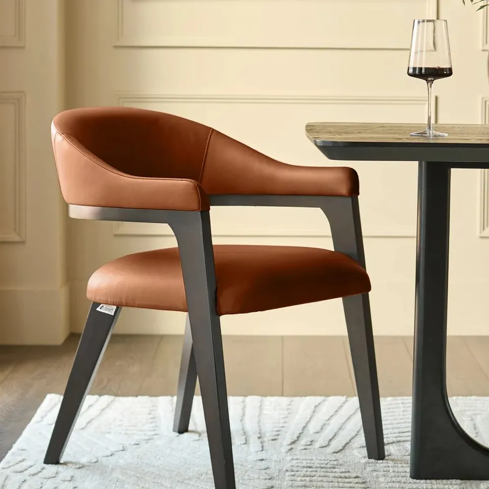 BOXED DYLAN TAN LEATHER DINING CHAIR