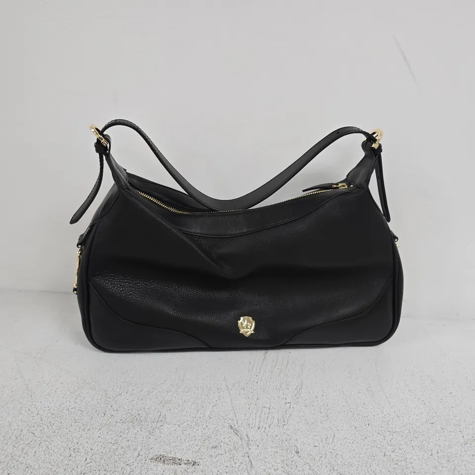 PAUL COSTELLOE SNAFFLE DETAIL LEATHER HOBO BAG IN BLACK