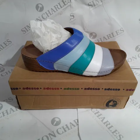 BOXED PAIR OF ADESSO EVA SANDALS IN BULTICOLOUR UK SIZE 6